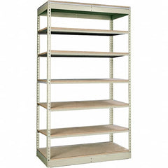 Hallowell - 7 Shelf Starter Particle Board Open Steel Shelving - 350 Lb Capacity, 48" Wide x 84" High x 18" Deep, Tan - Caliber Tooling