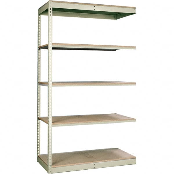 Hallowell - 5 Shelf Add-On Particle Board Open Steel Shelving - 250 Lb Capacity, 48" Wide x 84" High x 12" Deep, Tan - Caliber Tooling