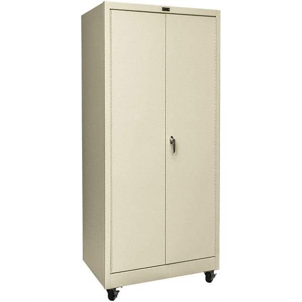 Hallowell - 4 Shelf Mobile Storage Cabinet - Steel, 48" Wide x 24" Deep x 78" High, Tan - Caliber Tooling