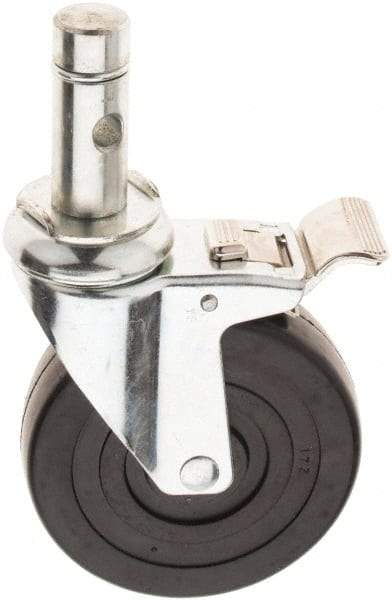 E.R. Wagner - 5" Diam x 1-1/4" Wide x 6-1/4" OAH Stem Mount Swivel Caster with Brake - Soft Rubber, 190 Lb Capacity, 1.0475 Friction Stem - Caliber Tooling