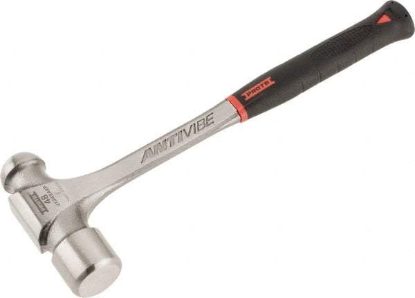 Proto - 3 Lb Head Steel Ball Pein Hammer - 15-3/4" Steel Handle with Grip, 1.93" Face Diam, 15-3/4" OAL, AntiVibe, Molded Textured Rubber Grip - Caliber Tooling