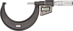 Starrett - 76 to 101 mm Range, 0.0001" Resolution, Standard Throat, Electronic Outside Micrometer - 0.0002" Accuracy, Friction Thimble, Micro Lapped Carbide Face, CR2450 Battery, Includes 3V Battery - Caliber Tooling