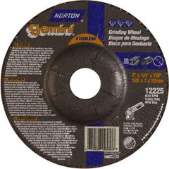 Norton - 24 Grit, 5" Wheel Diam, 1/4" Wheel Thickness, 7/8" Arbor Hole, Type 27 Depressed Center Wheel - Aluminum Oxide - Caliber Tooling