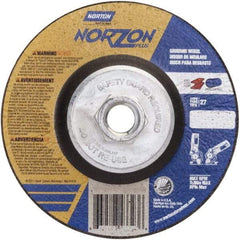 Norton - 24 Grit, 5" Wheel Diam, 1/8" Wheel Thickness, Type 27 Depressed Center Wheel - Ceramic - Caliber Tooling