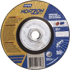 Norton - 24 Grit, 5" Wheel Diam, 1/4" Wheel Thickness, Type 27 Depressed Center Wheel - Ceramic, 12,225 Max RPM - Caliber Tooling