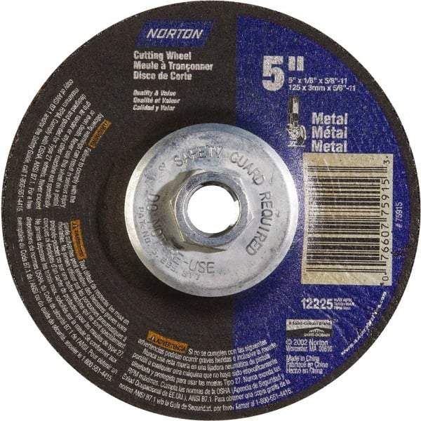 Norton - 24 Grit, 5" Wheel Diam, 5/8" Wheel Thickness, Type 27 Depressed Center Wheel - Aluminum Oxide - Caliber Tooling