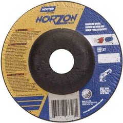 Norton - 24 Grit, 5" Wheel Diam, 1/4" Wheel Thickness, 7/8" Arbor Hole, Type 27 Depressed Center Wheel - Ceramic, 12,225 Max RPM - Caliber Tooling