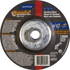 Norton - 24 Grit, 4-1/2" Wheel Diam, 1/4" Wheel Thickness, Type 27 Depressed Center Wheel - Aluminum Oxide - Caliber Tooling