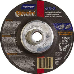 Norton - 24 Grit, 4-1/2" Wheel Diam, 1/8" Wheel Thickness, Type 27 Depressed Center Wheel - Aluminum Oxide, 13,580 Max RPM - Caliber Tooling