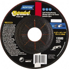 Norton - 36 Grit, 4-1/2" Wheel Diam, 1/8" Wheel Thickness, 7/8" Arbor Hole, Type 29 Depressed Center Wheel - Aluminum Oxide - Caliber Tooling