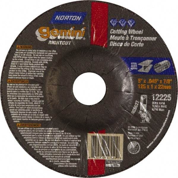 Norton - 46 Grit, 5" Wheel Diam, 7/8" Arbor Hole, Type 27 Depressed Center Wheel - Aluminum Oxide - Caliber Tooling