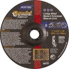 Norton - 46 Grit, 7" Wheel Diam, 7/8" Arbor Hole, Type 27 Depressed Center Wheel - Aluminum Oxide - Caliber Tooling