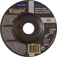 Norton - 24 Grit, 4-1/2" Wheel Diam, 1/4" Wheel Thickness, 7/8" Arbor Hole, Type 27 Depressed Center Wheel - Aluminum Oxide, 13,580 Max RPM - Caliber Tooling