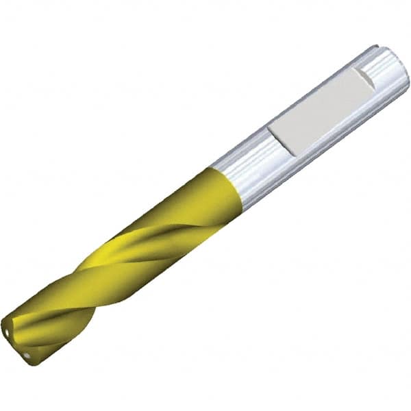 Kennametal - 6.1mm 140° Spiral Flute Solid Carbide Screw Machine Drill Bit - Multilayer TiAlN Finish, Right Hand Cut, 34mm Flute Length, 79mm OAL, Standard Point, Whistle Notch Shank, Through Coolant - Caliber Tooling