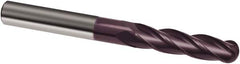 Guhring - 3/16" Diam, 1-1/4" LOC, 4 Flute Solid Carbide Ball End Mill - FIREX Finish, Single End, 3" OAL, 3/16" Shank Diam, Spiral Flute - Caliber Tooling