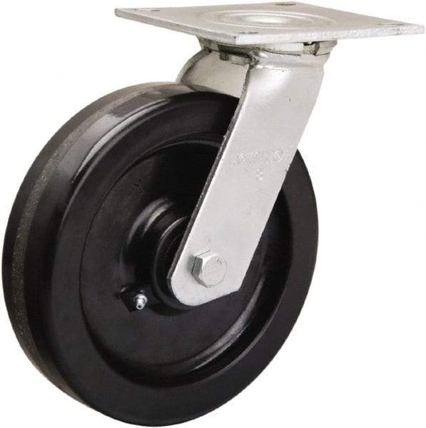 Hamilton - 8" Diam x 2" Wide x 9-1/2" OAH Top Plate Mount Swivel Caster - Phenolic, 900 Lb Capacity, Straight Roller Bearing, 5 x 5-1/2" Plate - Caliber Tooling