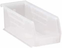 Quantum Storage - 30 Lb. Load Capacity, 10-7/8" Deep, Clear Polypropylene Hopper Stacking Bin - 4" High x 4-1/8" Wide x 10-7/8" Long - Caliber Tooling