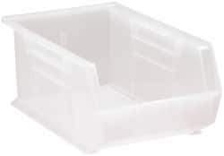 Quantum Storage - 60 Lb. Load Capacity, 13-5/8" Deep, Clear Polypropylene Hopper Stacking Bin - 6" High x 8-1/4" Wide x 13-5/8" Long - Caliber Tooling