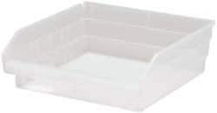 Quantum Storage - 30 Lb. Load Capacity, 11-5/8" Deep, Clear Polypropylene Hopper Shelf Bin - 4" High x 11-1/8" Wide x 11-5/8" Long - Caliber Tooling