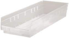 Quantum Storage - 50 Lb. Load Capacity, 23-5/8" Deep, Clear Polypropylene Hopper Shelf Bin - 4" High x 8-3/8" Wide x 23-5/8" Long - Caliber Tooling