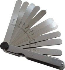 Starrett - 13 Piece, 0.04 to 5mm Parallel Feeler Gage Set - 4-1/2" Long x 1/2" Wide, Tempered Steel - Caliber Tooling