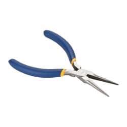 Irwin - 5-1/2" OAL, 1-1/4" Jaw Length x 9/16" Jaw Width, Long Nose Needle Nose Pliers - Serrated Jaw, Standard Head, Dipped Vinyl Handles, with Spring - Caliber Tooling