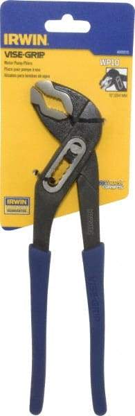 Irwin - 10" OAL, 2" Max Capacity, 7 Position Water Pump Tongue & Groove Pliers - Serrated V-Jaws, Curved Head, Dipped Vinyl Handles - Caliber Tooling