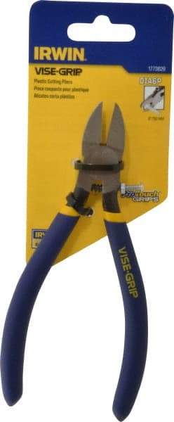 Irwin - 6" OAL, 16 AWG Capacity, Semi-Flush Cutting Pliers - 7/8" Jaw Length x 13/16" Jaw Width, Oval Head, Dipped Vinyl Handle - Caliber Tooling