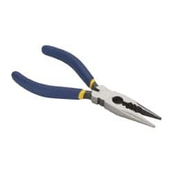 Irwin - 6" OAL, 1-7/8" Jaw Length x 3/4" Jaw Width, Long Nose Side Cutting Electrician's Pliers - Serrated Jaw, Crimper, Cutter & Stripper Head, Dipped Vinyl Handles - Caliber Tooling