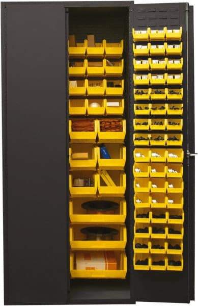 Durham - 138 Bin Storage Cabinet - Steel, 36" Wide x 24" Deep x 84" High, Yellow - Caliber Tooling