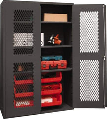 Durham - 3 Shelf 6 Bin Storage Cabinet - Steel, 48" Wide x 24" Deep x 72" High, Red - Caliber Tooling