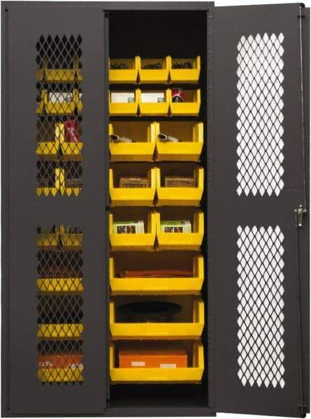 Durham - 30 Bin Storage Cabinet - Steel, 36" Wide x 18" Deep x 72" High, Yellow - Caliber Tooling