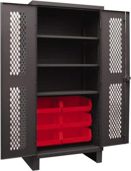 Durham - 3 Shelf 6 Bin Storage Cabinet - Steel, 36" Wide x 24" Deep x 78" High, Red - Caliber Tooling