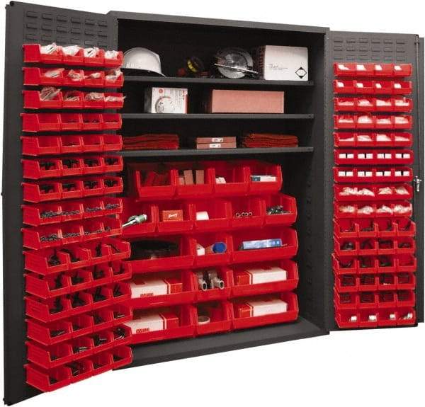 Durham - 3 Shelf 138 Bin Storage Cabinet - Steel, 48" Wide x 24" Deep x 72" High, Red - Caliber Tooling