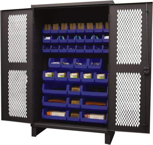 Durham - 42 Bin Storage Cabinet - Steel, 48" Wide x 24" Deep x 78" High, Blue - Caliber Tooling