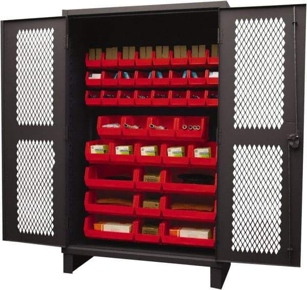 Durham - 42 Bin Storage Cabinet - Steel, 48" Wide x 24" Deep x 78" High, Red - Caliber Tooling