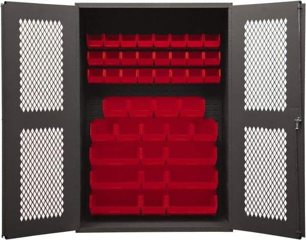 Durham - 42 Bin Storage Cabinet - Steel, 48" Wide x 24" Deep x 72" High, Red - Caliber Tooling