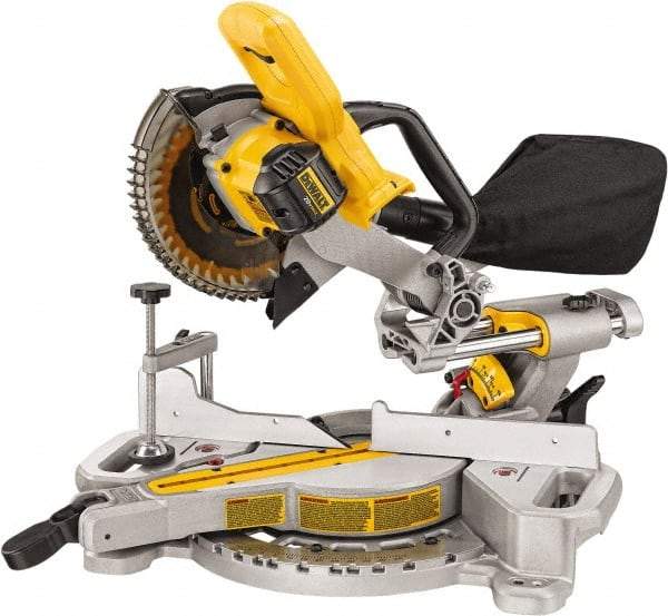 DeWALT - 4 Amp, 20 Volt, 3,750 RPM, 48° Left Single Bevel Sliding Miter Saw - 5/8" Arbor, 7-1/4" Blade Diam - Caliber Tooling