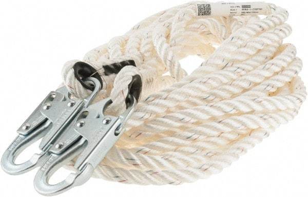 Miller - 50' Long, 310 Lb Capacity, 1 Leg Locking Snap Hook Harness Lanyard - 1-1/2" Diam, Polyester, Locking Snap Hook Anchorage Connection - Caliber Tooling