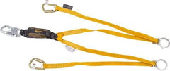 Miller - 6' Long, 310 Lb Capacity, 2 Leg Locking Snap Hook Harness Shock Absorbing Lanyard - 1-1/2" Diam, Polyester Webbing, Locking Snap Hook Anchorage Connection - Caliber Tooling