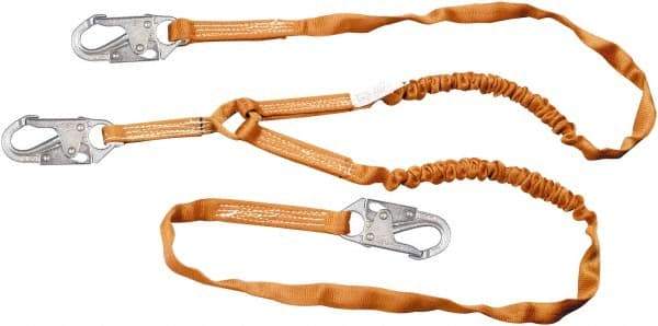 Miller - 6' Long, 310 Lb Capacity, 2 Leg Locking Snap Hook Harness Shock Absorbing Lanyard - 1-1/2" Diam, Polyester Webbing, Locking Snap Hook Anchorage Connection - Caliber Tooling