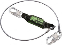 Miller - 6' Long, 310 Lb Capacity, 1 Leg Locking Snap Hook Harness Shock Absorbing Lanyard - 1-1/2" Diam, Vinyl Coated Wire Rope, Locking Snap Hook Anchorage Connection - Caliber Tooling