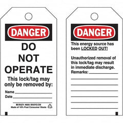 Brady - Safety & Facility Tags - 3" BLK/RED ON WHT 25PK DO NOT OPERATE TAGS - Caliber Tooling