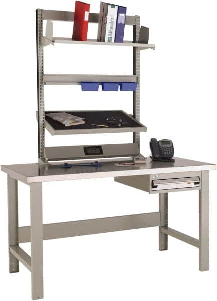 Rousseau Metal - 1 Drawer, 2 Shelf Workstation - 1,100 Lb Capacity, Steel Top, Modern Gray, 60" Wide x 80" High x 30" Long - Caliber Tooling