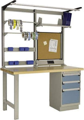 Rousseau Metal - 3 Drawer, 2 Shelf Workstation - 2,750 Lb Capacity, Wood Top, Everest Blue, 60" Wide x 80" High x 30" Long - Caliber Tooling