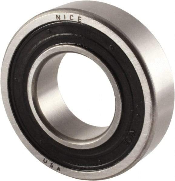 Nice - 1-1/8" Bore Diam, 2-1/2" OD, Double Seal Precision Ground Radial Ball Bearing - 5/8" Wide, 1 Row, Round Bore, 2,120 Lb Static Capacity, 3,864 Lb Dynamic Capacity - Caliber Tooling