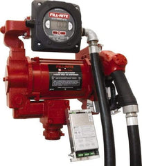 Tuthill - 27 GPM, 1" Hose Diam, Gasoline, Kerosene & Diesel Fuel AC High Flow Tank Pump with Automatic Nozzle & 900D Meter - Cast Iron Pump, 1-1/4" Inlet, 1" Outlet, 115/230 Volts, 18' Hose Length, 3/4 hp - Caliber Tooling