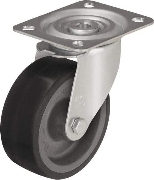 Blickle - 5" Diam x 1-37/64" Wide x 5-7/8" OAH Top Plate Mount Swivel Caster - Silicone Rubber, 264 Lb Capacity, Plain Bore Bearing, 3-15/16 x 3-3/8" Plate - Caliber Tooling