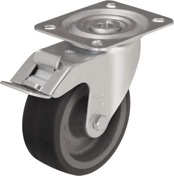 Blickle - 4" Diam x 1-37/64" Wide x 4-59/64" OAH Top Plate Mount Swivel Caster - Silicone Rubber, 220 Lb Capacity, Plain Bore Bearing, 3-15/16 x 3-3/8" Plate - Caliber Tooling