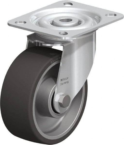 Blickle - 4" Diam x 1-9/16" Wide x 4-59/64" OAH Top Plate Mount Swivel Caster - Polyurethane-Elastomer, 220 Lb Capacity, Ball Bearing, 3-15/16 x 3-3/8" Plate - Caliber Tooling